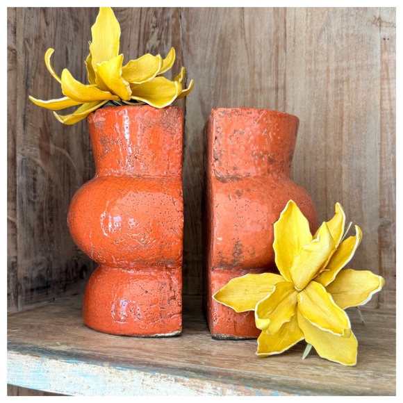 Terracota Glazed Orange Vase/Bookends - Picture 1 of 7